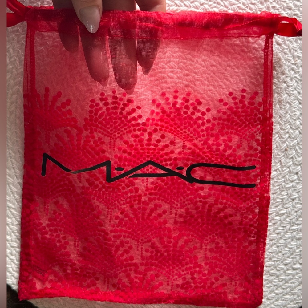 NEW 9” MAC velvet drawstring decorative sheer satchel•flawless
